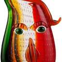 Yao Yuan Murano-Style Art Glass Vase with a Face - 12.6" Tall Mouth-Blown Artistic Sculpture with Vibrant Colors & Accents - Rich Colored Home Dcor