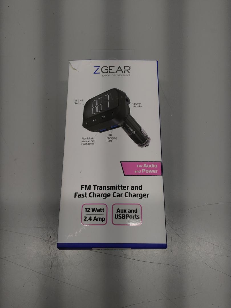 ZGear FM Transmitter and Fast Charging Car Charger 12 watt 2.4 amp Aux & USBport