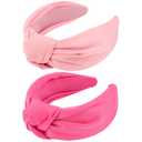 VELSCRUN Headbands, 2 Pcs Wide Knotted Hairbands for Women in Pink and Red, Satin Hair Accessories for Washing Face, Hairbands for Women, Hairband Gifts for Women Girls