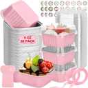 60 Pack Mini Cake Pans with Lids and Spoons, 5oz Square Aluminum Foil Loaf Pans Pink Small Cake Tins Disposable Baking Pans Dessert Cupcake Cups with Ribbon Decals for Wedding Birthday Party Picnics