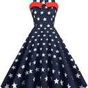Women 50s 60s Vintage Sleeveless Polka Dot Cocktail Swing Dress Retro Audrey Hepburn Patchwork Midi Evening Rockabilly Dress M