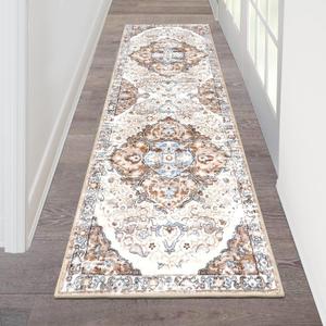 HEBE Hallway Runner Rug 2'x6' Washable Vintage Distressed Area Rugs Non Slip Laundry Rug Runner Boho Floor Carpet Runners for Hallways Entryway Laundry Room Kitchen Bathroom (2' x 6', Brown/Beige)
