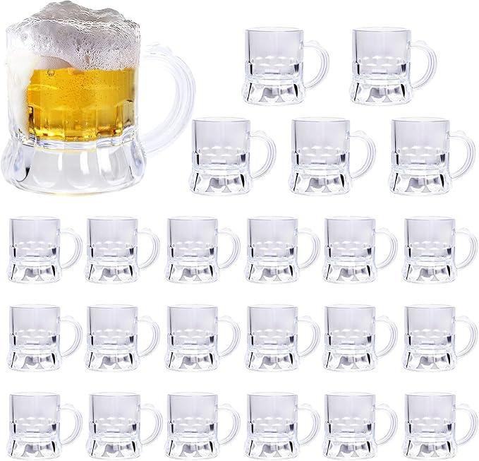Mini Beer Mugs, 1 oz Shot Glasses Beer Glasses Plastic Beer Mug Shot Beer Tasting Glasses for Beer Fest, Birthday Weddings Party Supplies, BBQ and Picnics (1.75'' Tall, 24 Pieces)