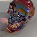 Crystal Skull Head Statues Clear Skull Figurines K9 Glass Skull Gemstone Halloween Decor Gifts for Women Plating Blue Red 2.8"