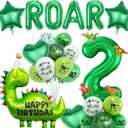 Dinosaur 2nd Birthday Decorations for Boys - 29 Pieces Dino Balloons Party Supplies Green Include Number Foil Balloon, Happy Birthday Decoration for 2 Year Old Boy Dinosaurs Jungle Theme Party