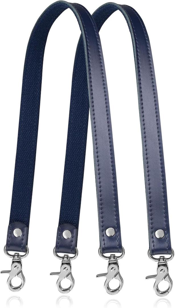 Allzedream Genuine Leather Purse Strap Sewing Canvas Replacement Handbag Shoulder Bag 2 Pcs (Navy, Silver Hardware)