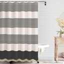 bufftieo Black Shower Curtain for Bathroom Boho Linen Farmhouse Tassel Shower Curtain Set 72" x 84"