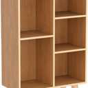 IOTXY Wooden Open Shelf Bookcase - 3-Tier Floor Standing Display Cabinet Rack with Legs, 5 Cubes Bookshelf, Pear Yellow, 50CM
