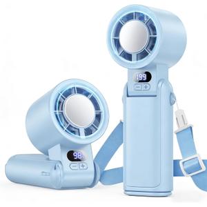 Portable Handheld Turbo Fan, 1-199 Speed Adjustable, Blue | 4 IN 1 Pocket Design with LED Display, High-Power Motor, Rechargeable Battery, Mini Fans for Indoor/Outdoor/Travel/Work