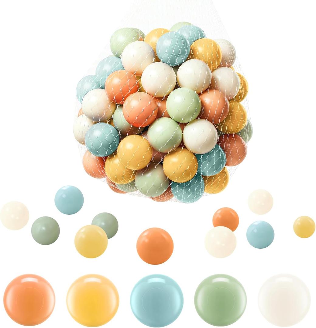 100Pcs Ball Pit Balls, Soft Plastic Ball Pit Balls for Kids, Phthalate & BPA Free, Crush Proof Plastic Play Balls, Assorted Colors Play Balls for Ball Pit, Play Tent, & Party Decorations (Gray-Blue, Orange-Red, Gray-Blue, Milk White, Orange)
