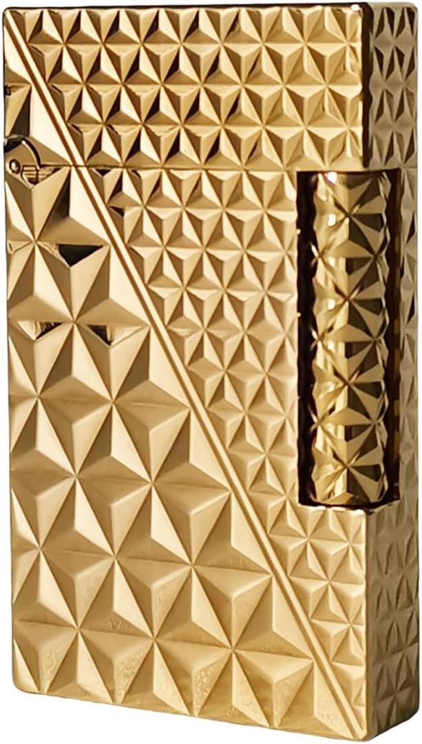 Ligne 2 lighters, Classic Ping Sound Soft Flame Adjustable Cigar Lighter, Refillable Butane, Handcrafted Brass, Flint Replacement, Gift for Men Dad Boyfriend (Silver) (Gold)