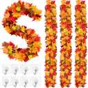 Fovths 4 Pack Maple Leaves Garland 5.8ft/Pc Artificial Fall Decorations Colorful Autumn Hanging Vine for Thanksgiving Halloween Fireplace Indoor Outdoor Decor
