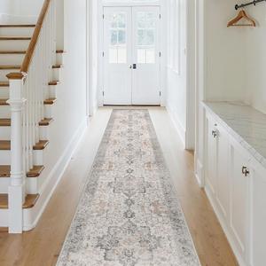 GENIMO Runner Rug 2x10 Machine Washable Non Slip Vintage Hallway Runner Rug, Low Pile Lightweight Rugs for Indoor Entryway, Hallway, Kitchen and Corridor, Light Taupe Brown