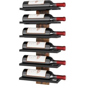 Hoctieon 6 Tier Wall Mount Wine Rack, Wall Mounted Wine Bottle Racks for Display and Storage, Hanging Bottle Holder for Living Room, Dining Room, Bar, Wine Cellar, Rustic Brown