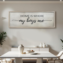 Home Is Where My Boys Are Wood Plaque Sign - 40 x15 Inch Rustic Wall Art for Living Room, Bedroom, Farmhouse Wall Decoration, Ready to Hang Family Decor (White)
