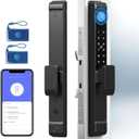 Sliding Glass Door Lock, Dhiedas Sliding Door Smart Lock with Fingerprint RFID Keypad Bluetooth App Electronic Digital Biometric Safety Patio Door Double Hook Slim Mortise Lock Set with Handle