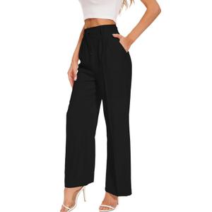 FUNYYZO Wide Leg Pants Women's High Elastic Waisted in The Back Business Work Trousers Long Straight Suit Pants, Black, M