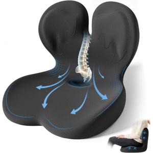 Seat Cushion,Office Chair Cushion with Lumbar Support,Memory Foam Car Orthopedic Cushion,Ergonomic Designed for Long Sitting,Tailbone & Back Pain Relief,Sciatica Pillow for Office,Car,Home Chair