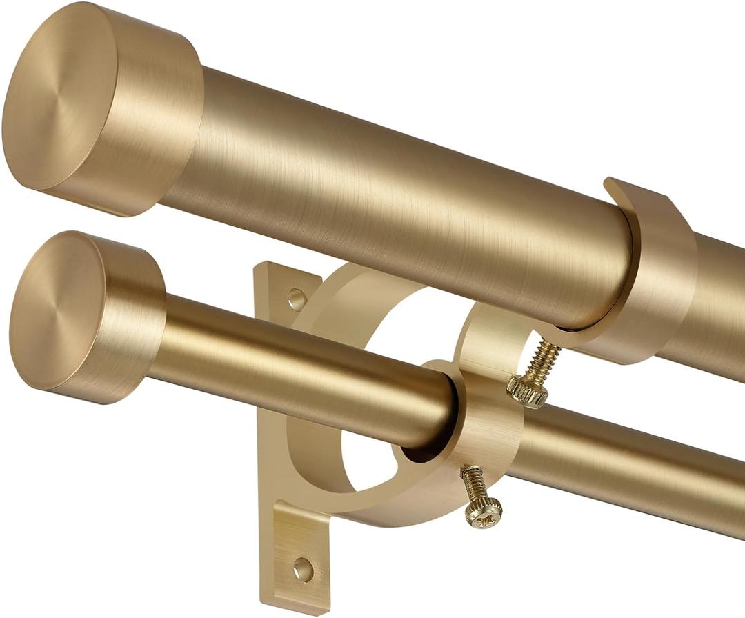 Double Blackout Curtain Rods 36 to 72 Inches (3-6 Feet),1-Inches Front and 5/8 Inches Back Adjustable End Cap Double Window Drapery Rod for Drapes and Curtains,Warm Gold