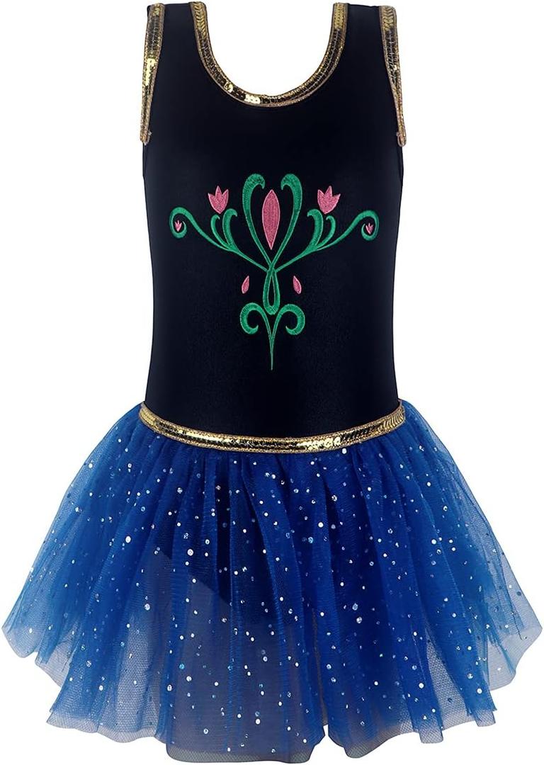 EQSJIU Ballet Leotard for Girls Dance Gymnastics Toddler Sparkly Dance Dresses Outfits Tutu Skirted Leotard Kids 1-10 Years (6-7 Years, Black)