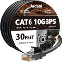 Jadaol Cat 6 Ethernet Cable 30ft, Outdoor&Indoor, 10Gbps Support Cat8/7 Network, 24AWG Pure Copper Patch LAN Cord, Direct Burial Waterproof In-Ground UV Resistant for Router, Modem, Switch, POE, Black