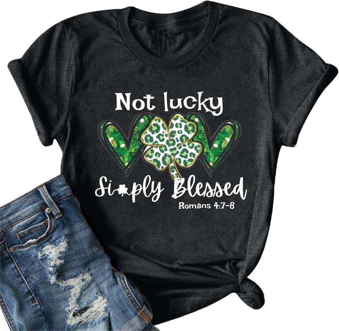 St Patricks Day T-Shirt Women Lucky Four Leaf Clover Shirts Irish Shamrock Holiday Tee Tops (Large, Grey)
