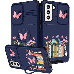 for Samsung Galaxy S22 Plus Case - Women Girls Cute Cover Pretty Teens Girly Flower Books Unique Design with Camera Cover Ring Stand Funda for Galaxy S22 Plus Phone Case