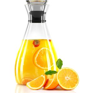 Glass Pitcher with Lid, 52 Ounces Juice Pitcher High Borosilicate Drip-free Glass Carafe Easy Pour Gallon Pitcher for Hot/Cold Water, Ice Tea, Juice Beverage, Transparent