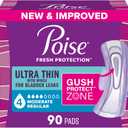 Poise Ultra Thin Incontinence & Postpartum Pads with Wings for Bladder Leaks, 4 Drop Moderate Absorbency, Regular Length, 90 Count