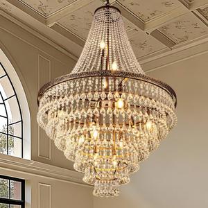 Wellmet French Empire Crystal Chandeliers, Antique Bronze Chandeliers 13 Lights, Rustic Farmhouse Chandelier High Ceiling Light Fixture for Entryway, Foyer, Dining Room, Staircase, 34" W