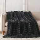 COOVA Faux Fur Throw Blanket for Couch, Cozy Soft and Fuzzy Plush Rabbit Fur Bubble Blanket for Sofa Bedroom Living Room, 50x60 Inches Black
