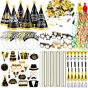 85 Pcs New Year's Eve Party Supplies Happy New Year Decor Kit Include Hand Throw Streamers Hairband Eyeglass Cone Hats Necklace Noise Makers Confetti for Adults Hello 2026 Party Favors