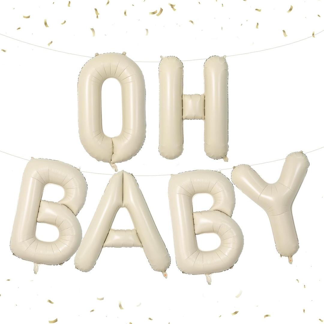 Biapian 40 Inch OH BABY Letter Balloons, Big Beige BABY Foil Balloons, 6 Pcs Giant Alphabet Large Balloon Neutral Oh Baby Balloon Banner Sign for Baby Shower Birthday Gender Reveal Party Decoration
