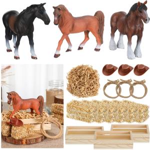 Amyhill 19 Pcs Western Horse Party Decorations Cowboy Table Centerpieces with 5.5 Inch Realistic Horse Figurines Mini Hay Bales Cowboy Hats for Western Themed Party Table Centerpieces Decorations