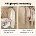 Space Saving Hanging Compression Garment Bag with Zipper for Closet Storage, Hanging Clothes Storage Bag, Garment Covers for Coats and Down Jackets, Beige, L