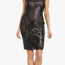 NIGHTWAY Knee Length Sequined Cocktail Dress W/Cleo Collar & Open Back Ize 14P
