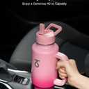 Trebo 40 oz Water Bottle Insulated with Handle, Leakproof Keep 24hrs Cold &Hot,Stainless Steel Travel Tumbler that Fits in Car Cup Holder with Straw Lids,Pink Reusable Water Bottles for women