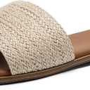 Athlefit Women's Raffia Flat Sandals Square Open Toe Comfortable Slip On Summer Beach Casual Slide Sandals Size 11