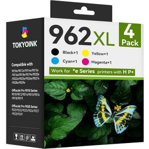 962XL Ink Cartridges Combo Pack Replacement for HP hp962 962 XL Ink Cartridges Works with OfficeJet Pro 9010e 9012e 9014e 9015e 9018e 9019e 9020e 9022e 9025e 9028e Series (962XL-4P, BK/C/M/Y)