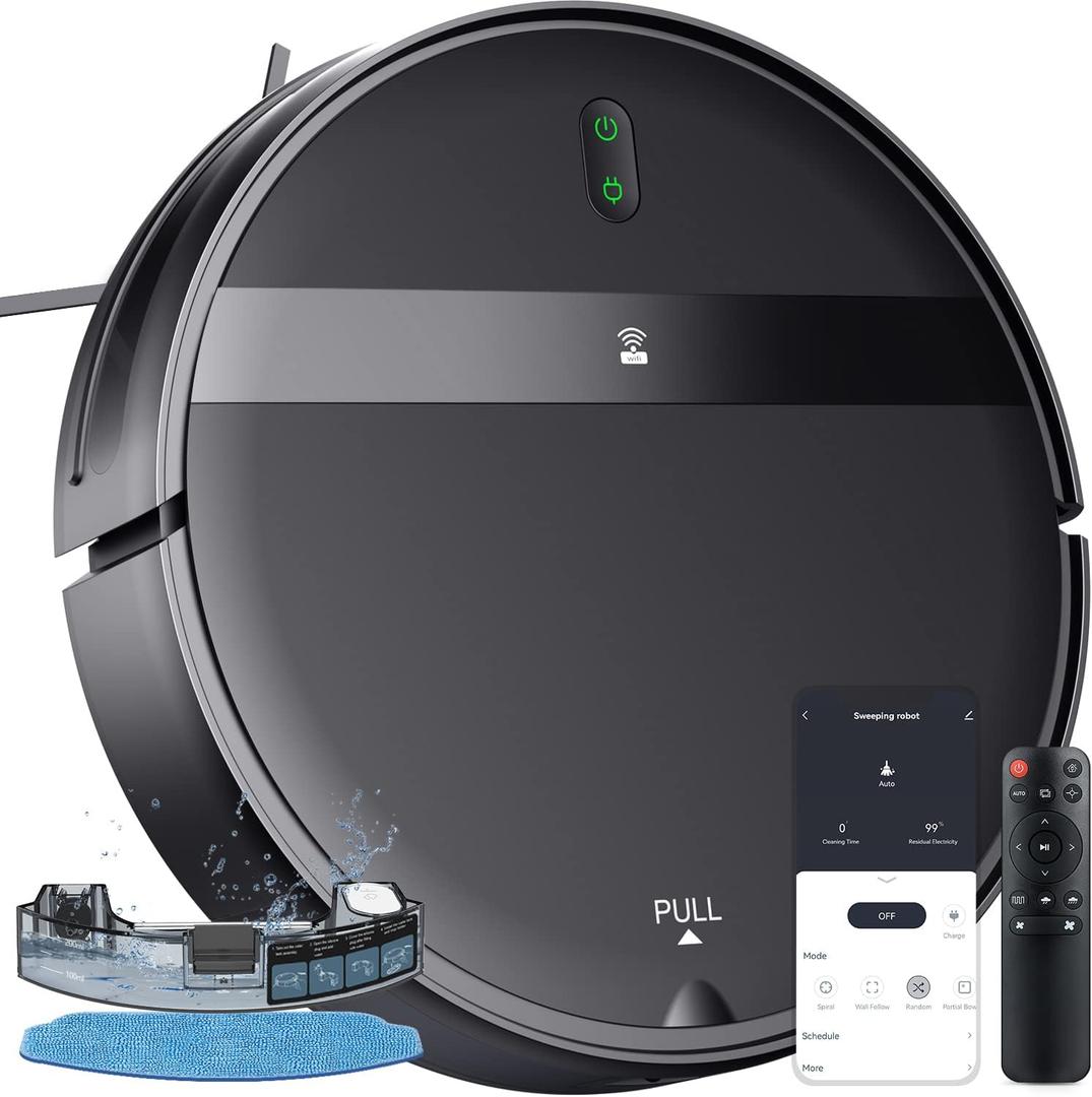 Robot Vacuum and Mop Combo, WiFi/Alexa/App, Smart Robotic Vacuum Cleaner, Ultra-Slim & Quiet, Tangle-Free, Auto Recharge, Robot Vacuum Cleaner for Pet Hair/Carpet/Hard Floor