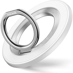 SYNCWIRE Magnetic Phone Ring Holder for MagSafe, 360° Rotation Cell Phone Grip Stand Finger Ring Kickstand Two-Sided Magnet Compatible with iPhone 17 Pro Max 16 15 14 13 12 MagSafe Accessories (Single Ring-1PC-White)