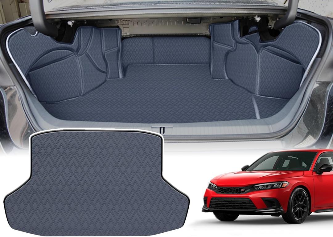 Cargo Mat & Backrest Mat for 2022-2025 Honda Civic Sedan Only - Custom Fit PU Leather Cargo Liner and Rear Seats Back Protector with Side Panels All Weather Trunk Mat Cargo Tray Civic Accessories