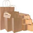 vanhel 120 pack Kraft Paper bags with Handles,Assorted Sizes Gift Bags Bulk Kraft Paper Bags, Weeding,Birthday, Favor,Party,Retail Merchandise Bags, Brown