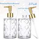 3 Pack Diamond Embossed Glass Soap-Dispensers with Gold Plastic Pump, 12 OZ Bathroom soap Dispenser, Elegant Hand Soap Dispenser for Bathroom & Kitchen
