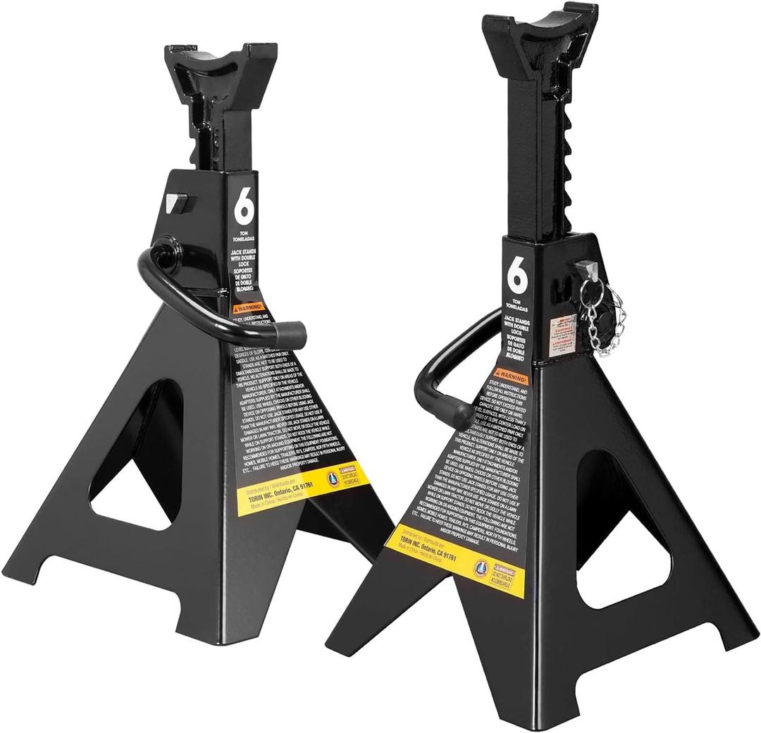 Big RED AT46002ABR-3 Torin Steel Jack Stands, Double Locking Pins, 6 Ton (12,000 lb.) Capacity, Black, 1 Pair