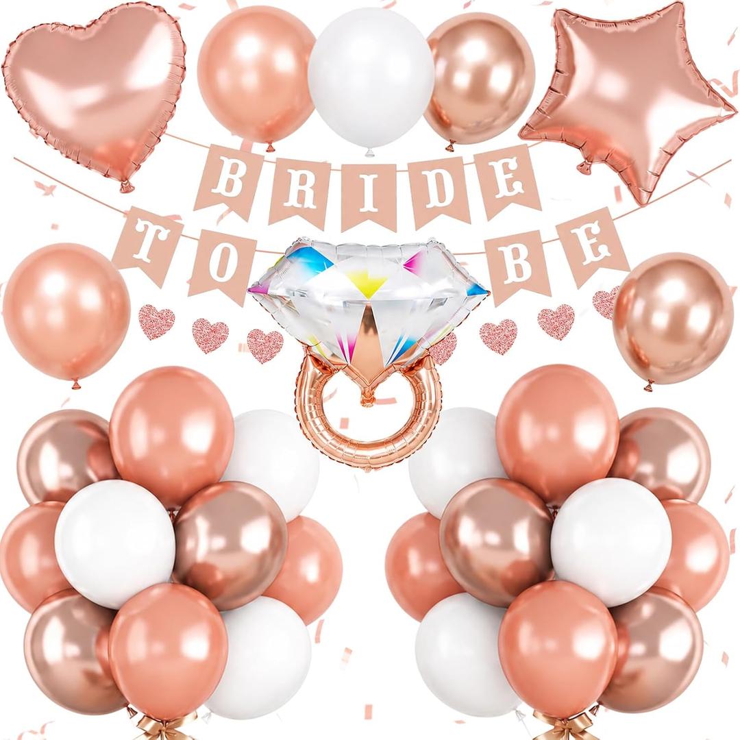 Bridal Shower Decorations Rose Gold White Bride To Be Balloon Set, 12-Inch, 18-Inch