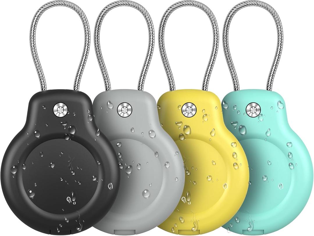 SPGUARD for AirTag Holder Case with Keychain 1st/2nd Air Tags-4 Pack for Apple Air Tag Holder with Wire Cable Lock Key Ring Chain Air Tagholder Accessories for GPS Item Tracker Kids,Keys,Luggage (Black/Grey/Yellow/Light Green)