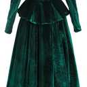 LTAKK Victorian Dress for Women Edwardian Costume Velvet 1800s Dresses Gigot Sleeve Blouses with Skirt, Green, Large