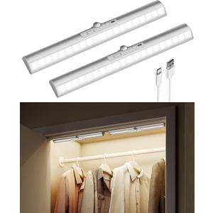 EZVALO 13-inch Motion Sensor Closet Lights, 2 Pack Rechargeable LED Lights with Rotatable Sensor, Glare-Free, 3 Color Temps & Dimmable, Magnetic Cabinet Lighting for Closet, Pantry, Stairs