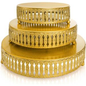Goaste 3 Pack Cake Stand Set, Round Metal Cake Stands, Dessert Cupcake Pastry Candy Display Plate for Wedding, Birthday, Party, Event, Anniversary, Table Decoration, Gold, 8"/10"/12"